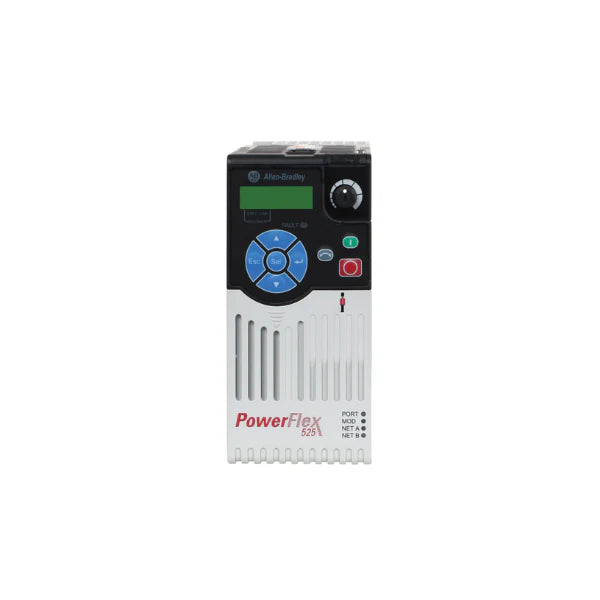 PowerFlex 525 AC drive, 600V, 1.0 HP, 1.7 A, Frame A, with embedded EtherNet/IP and safety features.