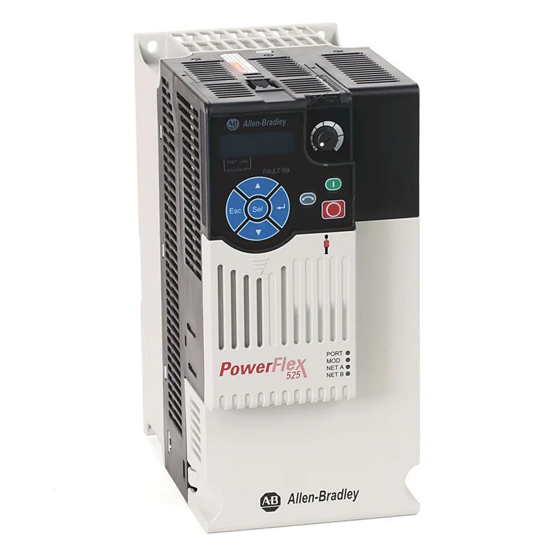 Allen-Bradley 25B-D017N104 PowerFlex 525 drive, 480V AC, 10HP, 17A, Frame C, IP20 open type, with EtherNet/IP and safety, no filter.