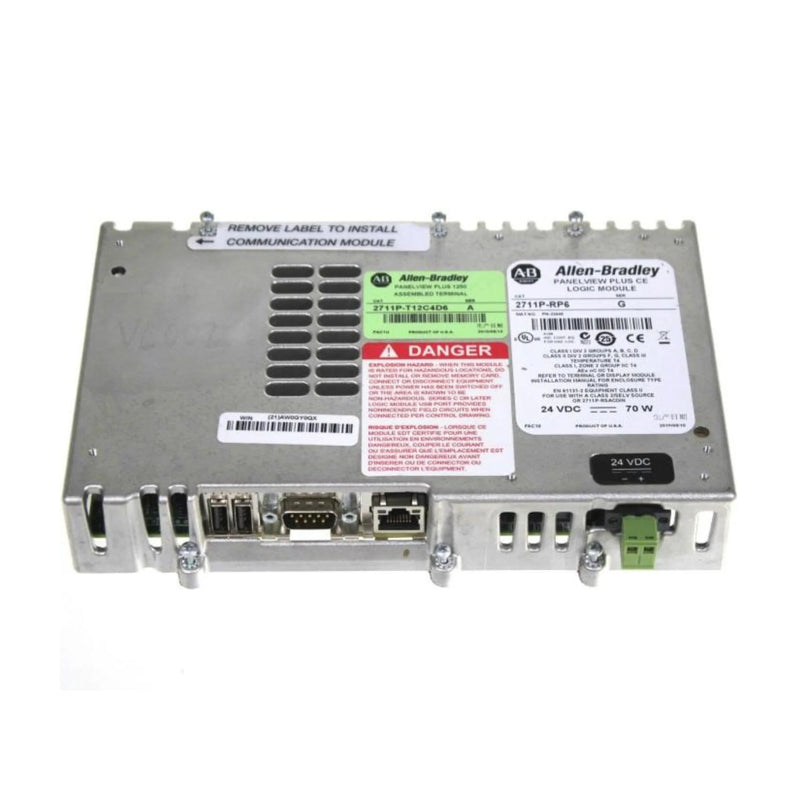 logic module for PanelView Plus 6, 512 MB RAM, 512 MB flash, Windows CE, with Ethernet, USB, and serial ports.