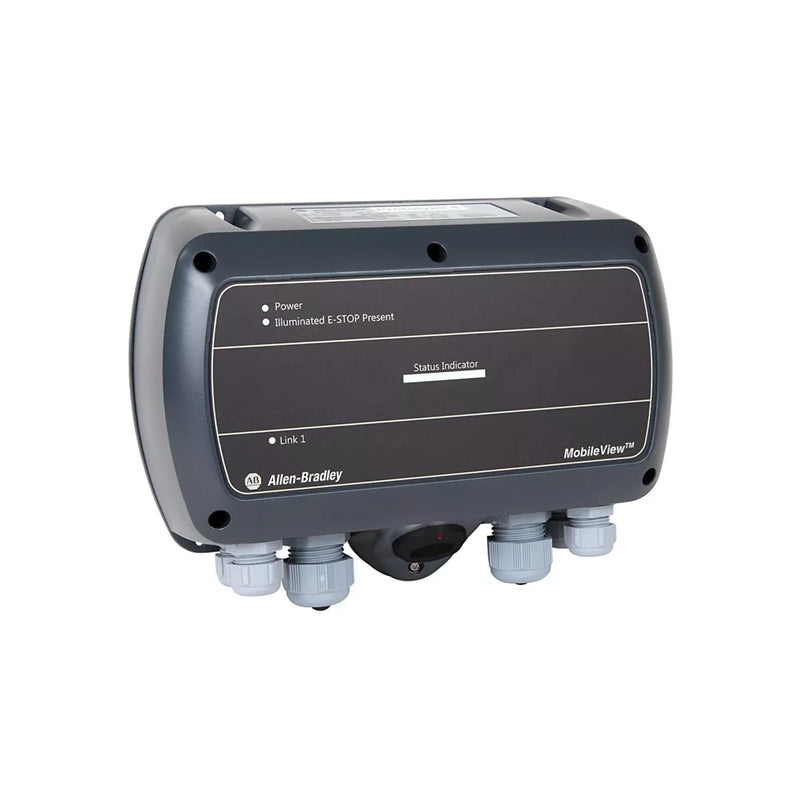 Allen-Bradley 2711T-JBIP65DC1 MobileView IP65 junction box with 24V DC input, cord glands, and E‑Stop support