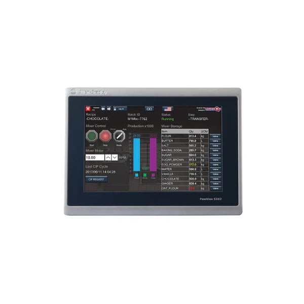2713P-T7WD1 PanelView 5310, 7-inch widescreen touch display, Ethernet-connected compact HMI for industrial automation.