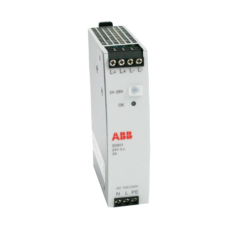 ABB SD831 digital output module, 16 channels, 24V DC isolated outputs, S800 I/O series, industrial automation.