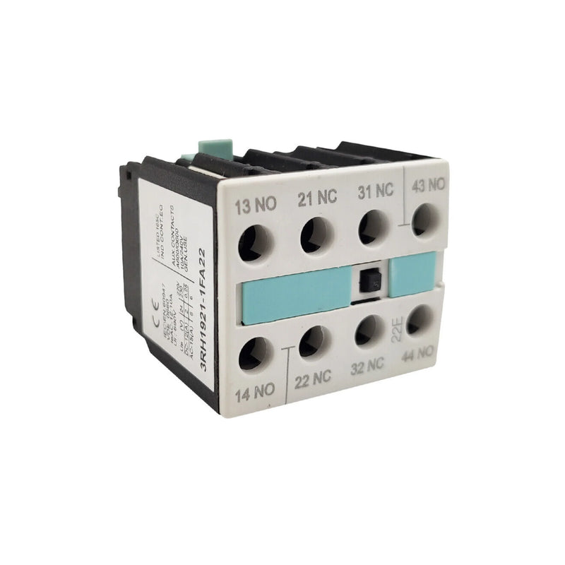 Siemens 3RH1921-1FA22 auxiliary contact block, 2NO + 2NC, front mount, screw terminals, IP20, for SIRIUS 3RT contactors.