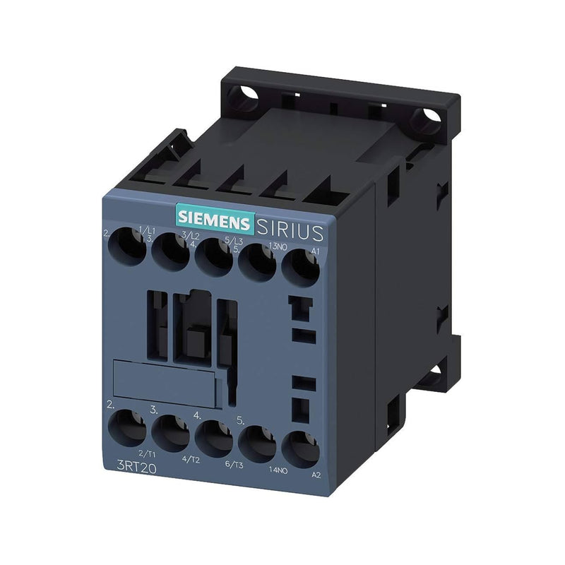 Siemens 3RT2016-1AP01 3-pole contactor, 9A, 24V AC coil, 1 NO auxiliary contact, DIN rail, compact S00 frame for industrial motor control.