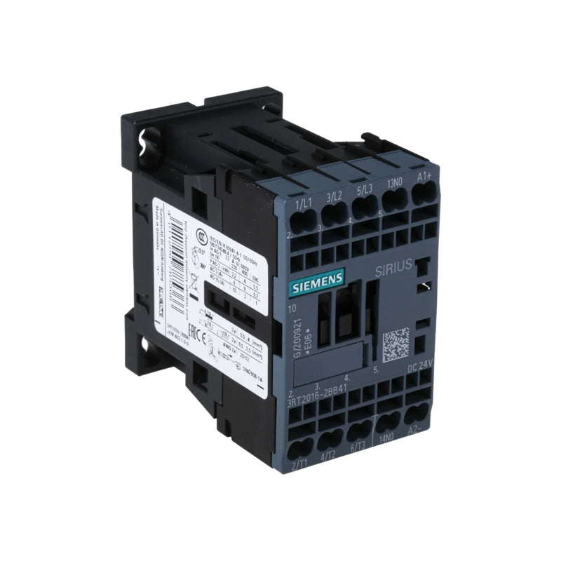 Siemens 3RT2016-2BB41 SIRIUS contactor, 3-pole, 9A, 24V DC coil, Size S00, screw terminals, for motor control and automation systems.