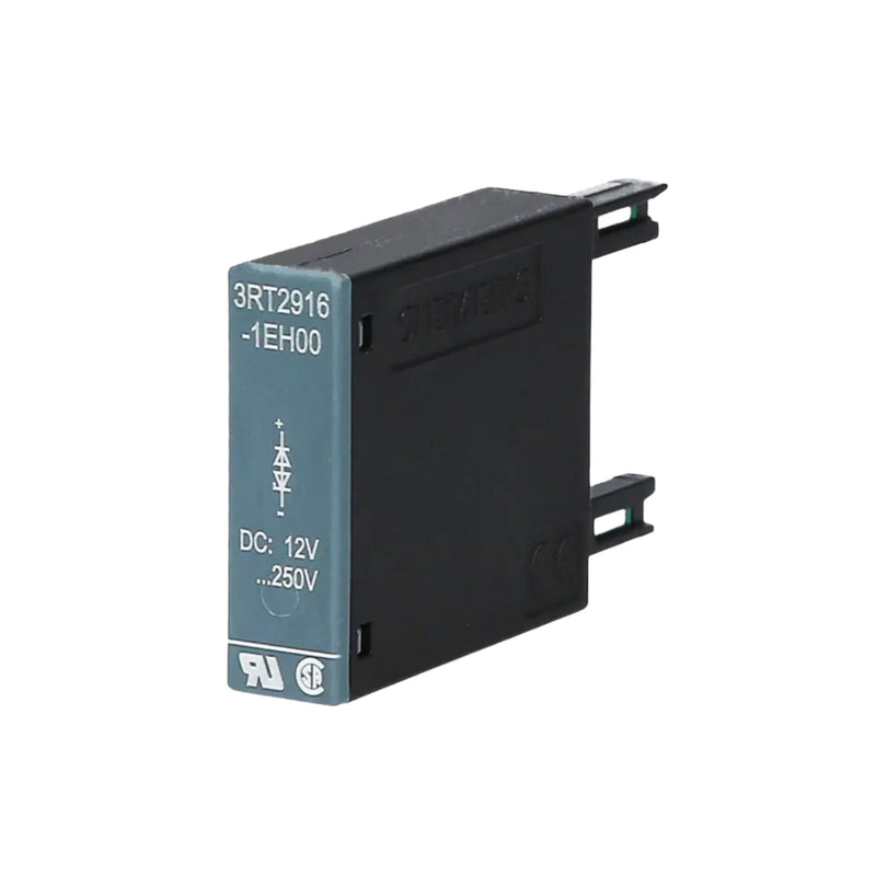 Siemens 3RT2916-1EH00 surge suppressor, 24–240V AC/DC, diode + RC, plug-in type for 3RT2 contactor coils.