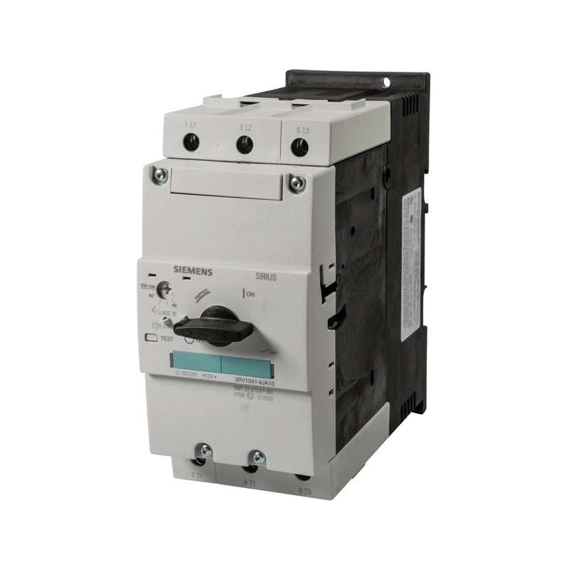 Siemens 3RV1041-4JA10 SIRIUS motor protection breaker, 3-pole, 80–100A, 690V, Size S3, Class 10, screw terminals, for industrial overload protection.