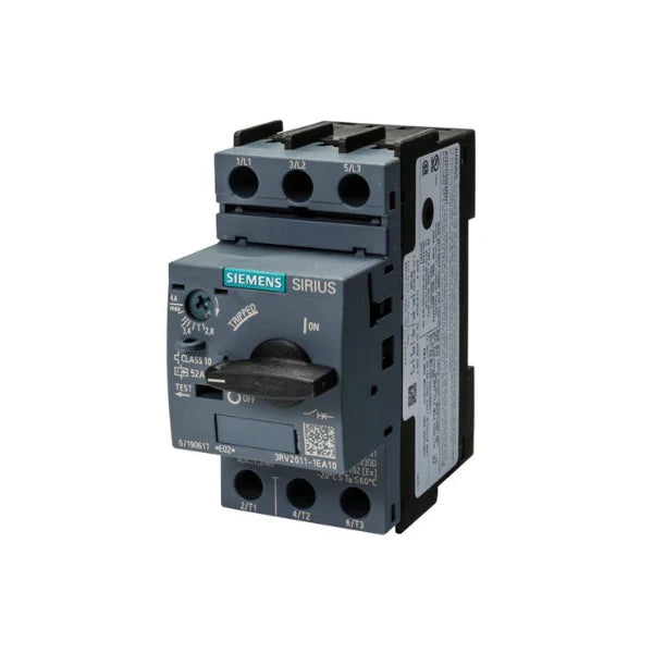 Siemens 3RV2011-1EA10 motor protection breaker, 0.28–0.4A, 3-pole, size S00, screw terminal, for overload and short-circuit protection.