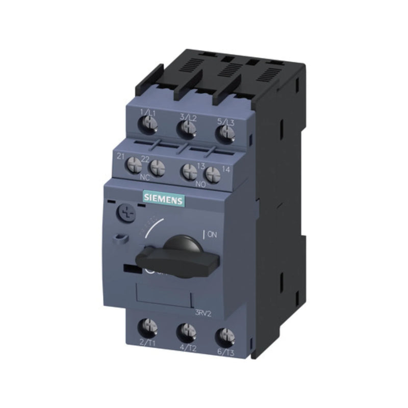 Siemens 3RV2011-4AA15 motor protection breaker, 4–6.3A, 3-pole, 690V, Size S00, Class 10, for industrial motor control and overload protection.