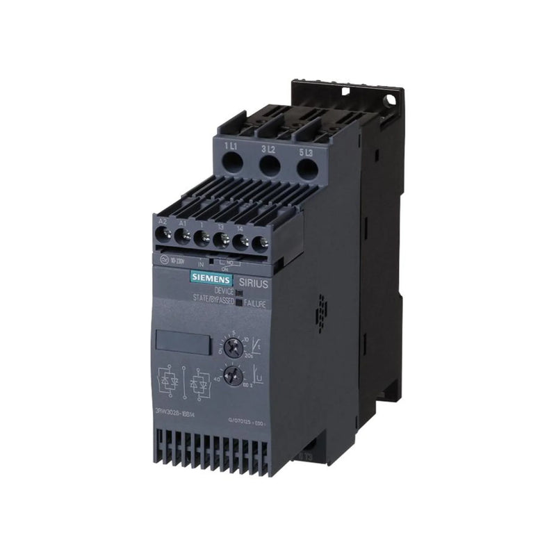 Siemens 3RW3027-1BB14 SIRIUS 3RW30 soft starter, 15 kW, 400V, 32A, compact industrial starter for smooth and efficient motor control.