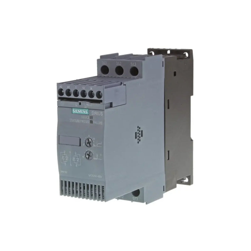 Siemens 3RW3028-1BB04 SIRIUS 3RW30 soft starter, 18.5 kW, 38 A, 200–480 V AC, 24 V AC/DC control, integrated bypass, compact S0 size.