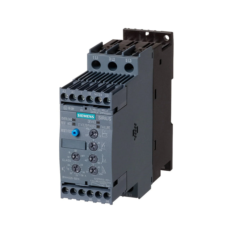 Siemens 3RW4024-1BB04 SIRIUS 3RW40 soft starter, 11 kW, 400V, 25A, with bypass, compact and efficient motor control solution.