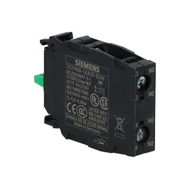 Siemens 3SU1400-1AA10-1DA0 contact module, 1 NC, spring terminal, rear snap-on mount, 22mm SIRIUS ACT system, for industrial control panels.