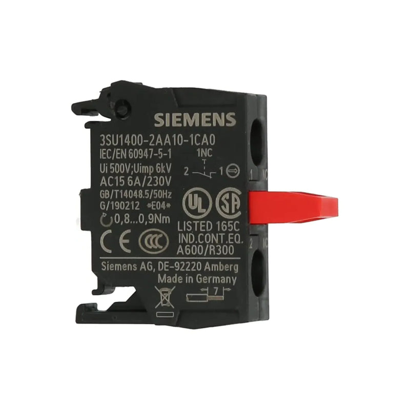 Siemens 3SU1400-2AA10-1CA0 red illuminated pushbutton, 22mm, 24V DC, momentary, IP66/IP69K, SIRIUS ACT, flat round actuator for control panels.