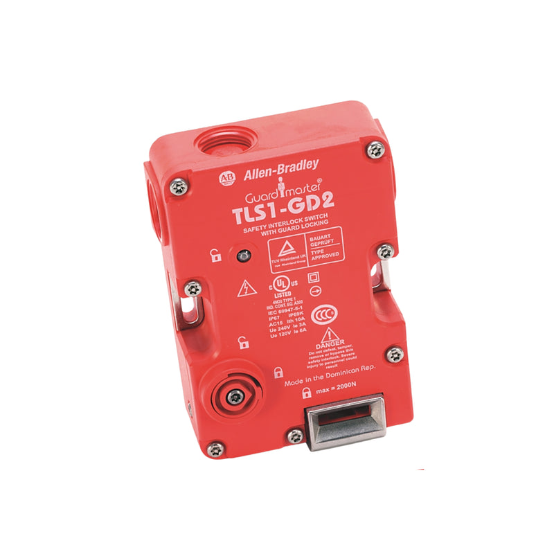 Allen-Bradley 440G-T27178 Guardmaster TLS-GD2 safety interlock switch, 110 V AC/DC for industrial machine safety.