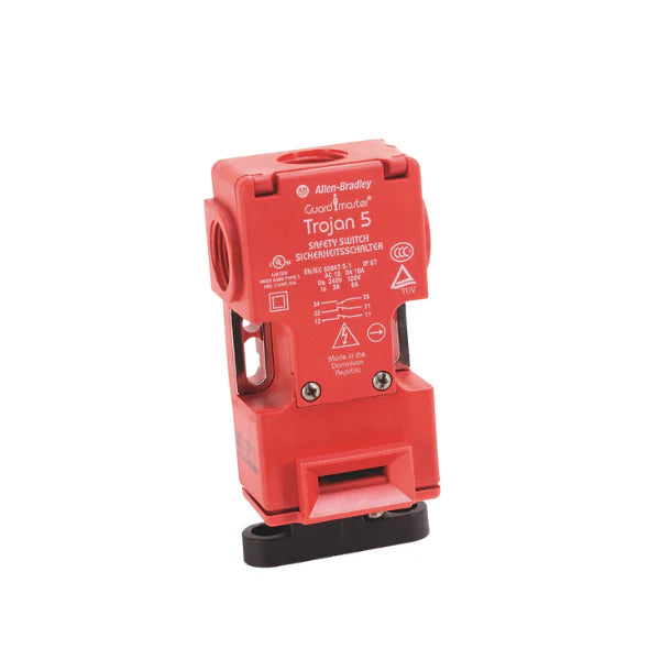  Guardmaster Trojan 5 GD2 safety interlock switch with 2NC/1NO contacts, IP67 rating, and M20 conduit entry.