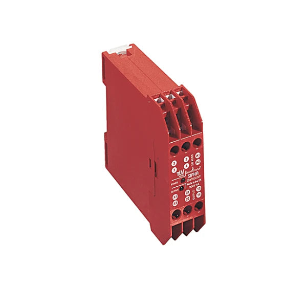 Guardmaster Sipha 1 Control Unit with 24V AC/DC supply, 1 N.O. safety output, 1 N.C. solid-state auxiliary output, and IP67 rating.