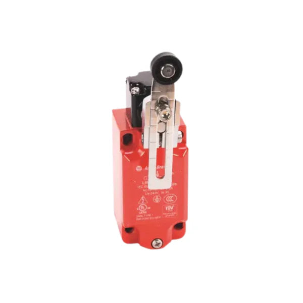 30mm metal safety limit switch with adjustable roller lever, 2 N.C. + 2 N.O. contacts, IP66 rated.