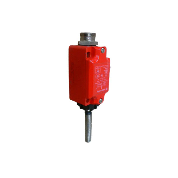 440P-MTAS11N5 safety limit switch with telescopic arm actuator, 1NC+1NO snap-action contacts, IP66-rated metal housing for industrial safety applications.