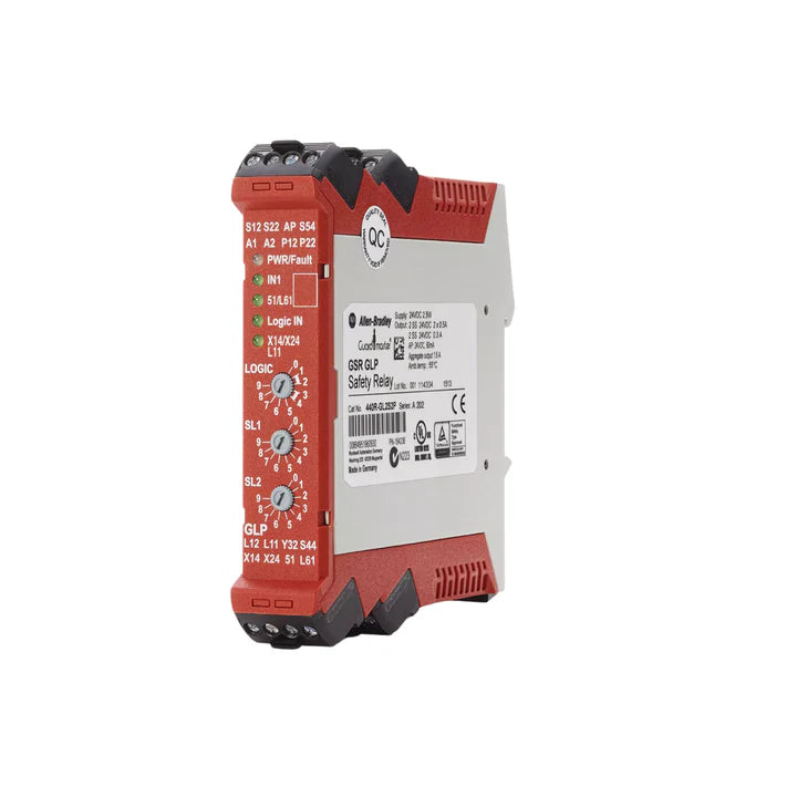 Allen-Bradley 440R-GL2S2P safety relay, 24V DC, 2 N.O. safety outputs, 1 N.C. aux, Guardmaster GL2 series
