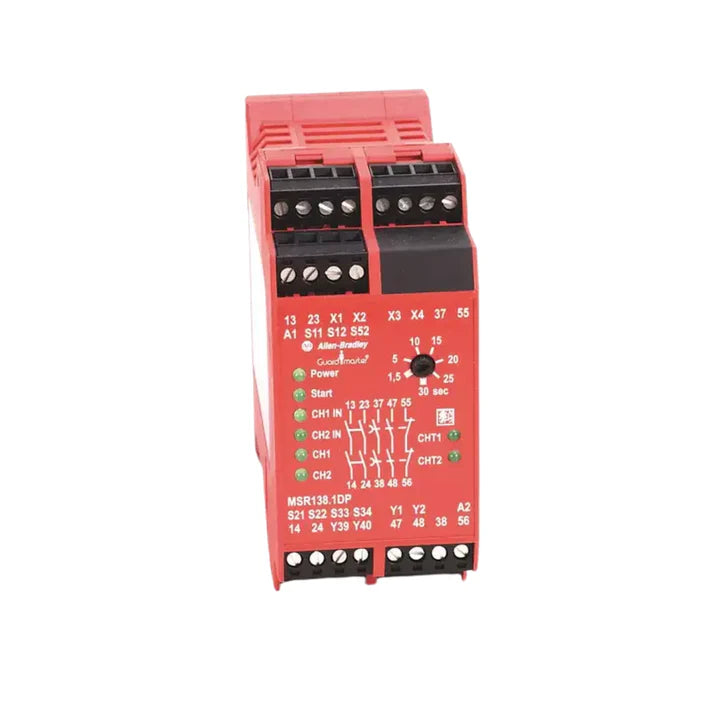 Allen-Bradley 440R-M23147 MSR127TP safety relay, 24V AC/DC, 3 N.O. + 1 N.C. outputs, DIN rail mount