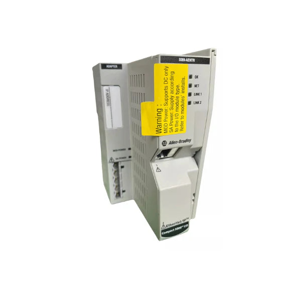 Allen-Bradley 5069-AENTR Compact I/O EtherNet/IP adapter, dual Ethernet ports, redundancy support, high-speed industrial network communication.