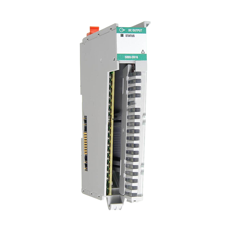 Allen-Bradley 5069-OB16 Compact 5000 I/O module with 16 sourcing outputs, 24V DC, 0.5A per channel, 22mm width.