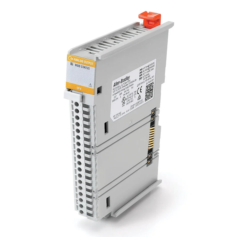 Allen-Bradley 5069-OF4 Compact 5000 analog output module, 4-channel, voltage/current signal, DIN-rail mount, 16-bit resolution.