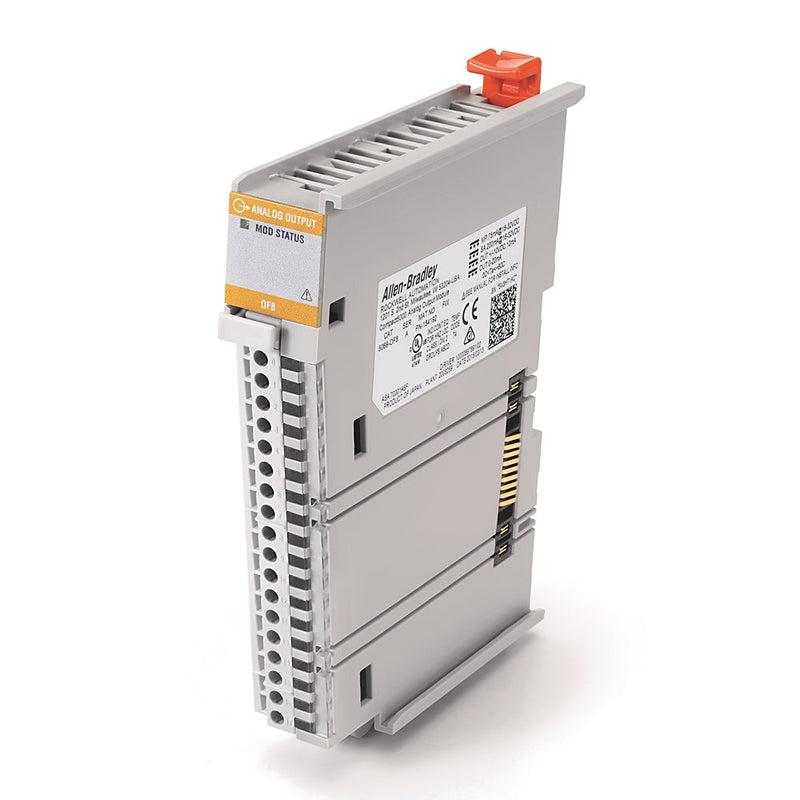 Allen-Bradley 5069-OF8 Compact 5000 analog output module with 8 channels, configurable for voltage or current outputs, 16-bit resolution.