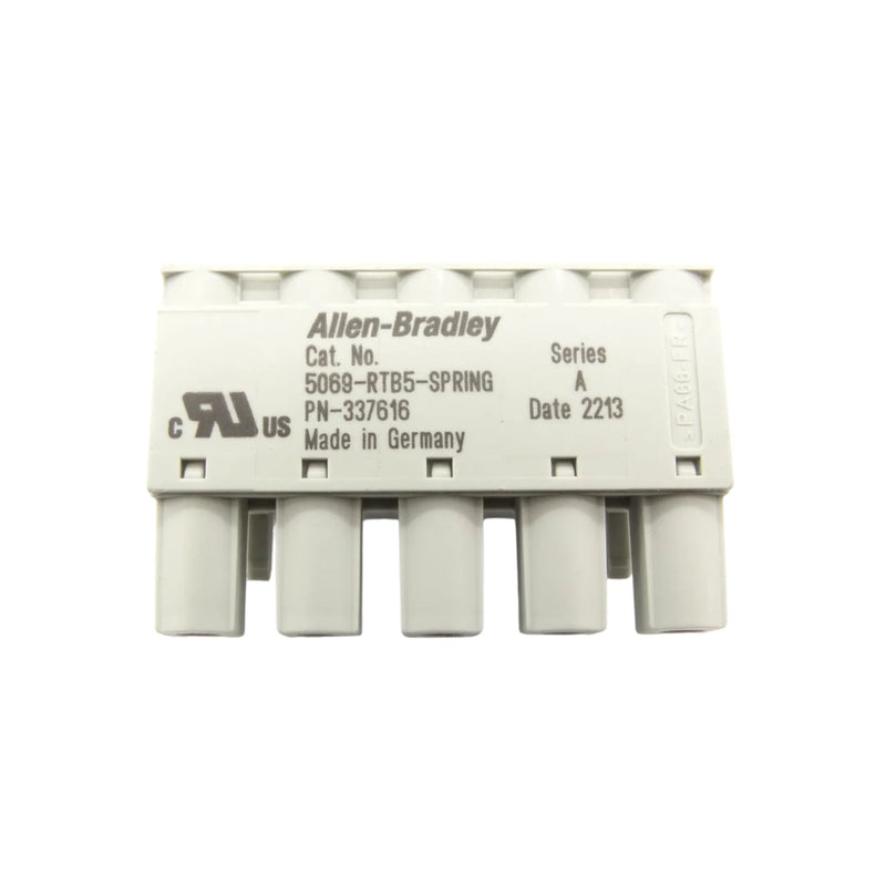 Allen-Bradley 5069-RTB5-SPRING, 5-pin spring-clamp terminal block for Compact I/O modules, tool-free installation and secure wiring.