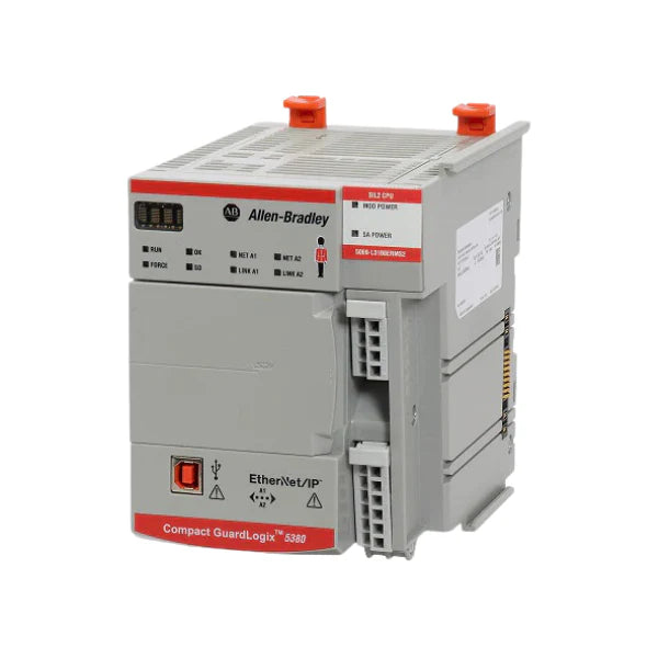 Allen-Bradley 5069-L306ERMS2 Compact GuardLogix 5380 safety controller, 3 MB, 1.5 MB safety, dual Ethernet ports.