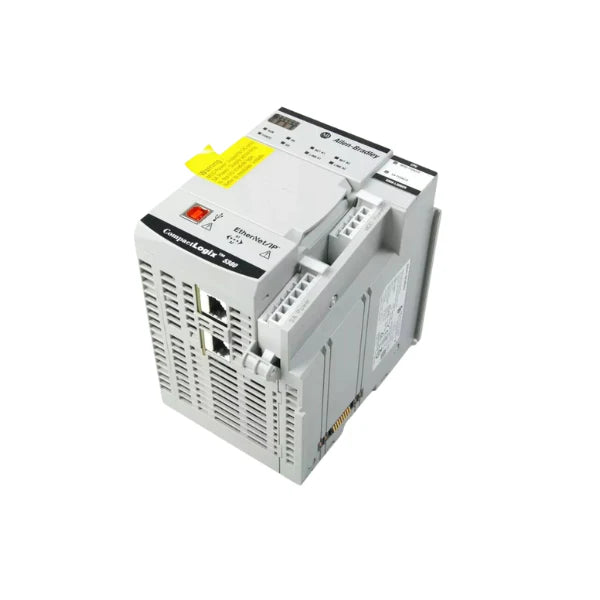 Allen-Bradley 5069-L340ER CompactLogix controller, 4 MB, dual Ethernet, supports 40 motion axes, DIN rail.