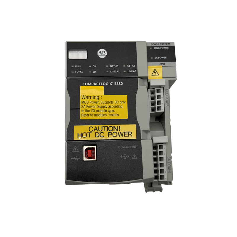 Allen-Bradley 5069-L330ERM CompactLogix 5380 controller, 3 MB, dual Ethernet/IP, 32 modules, motion support