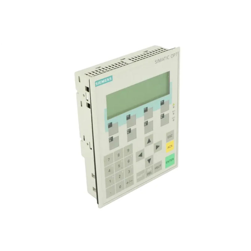 Siemens 6AV3607-1JC20-0AX1 OP7-DP operator panel, 4-line display, PROFIBUS, membrane keys, 24V DC, IP65 front.