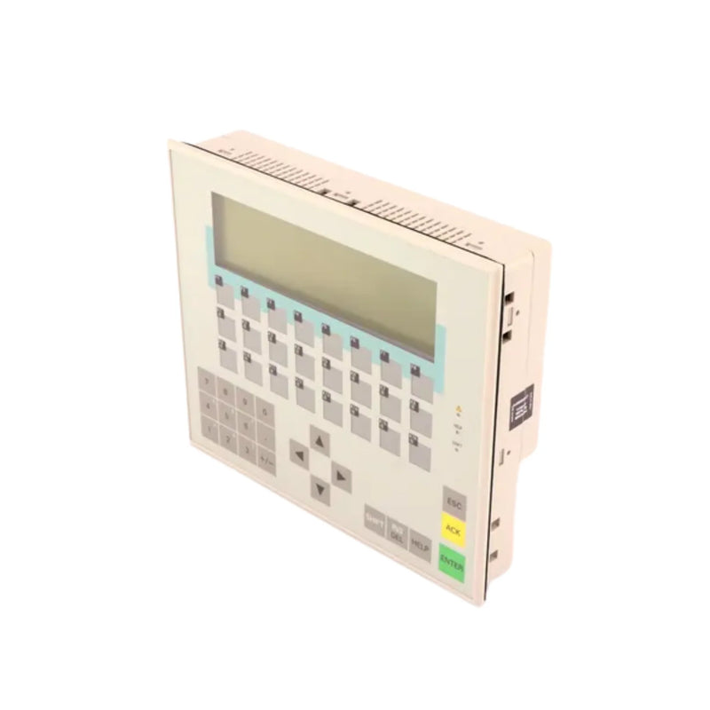 Siemens 6AV3617-1JC20-0AX1 OP17-DP operator panel, 2-line LCD, 8 function keys, PROFIBUS DP interface, 24V DC, compact HMI for machine control.
