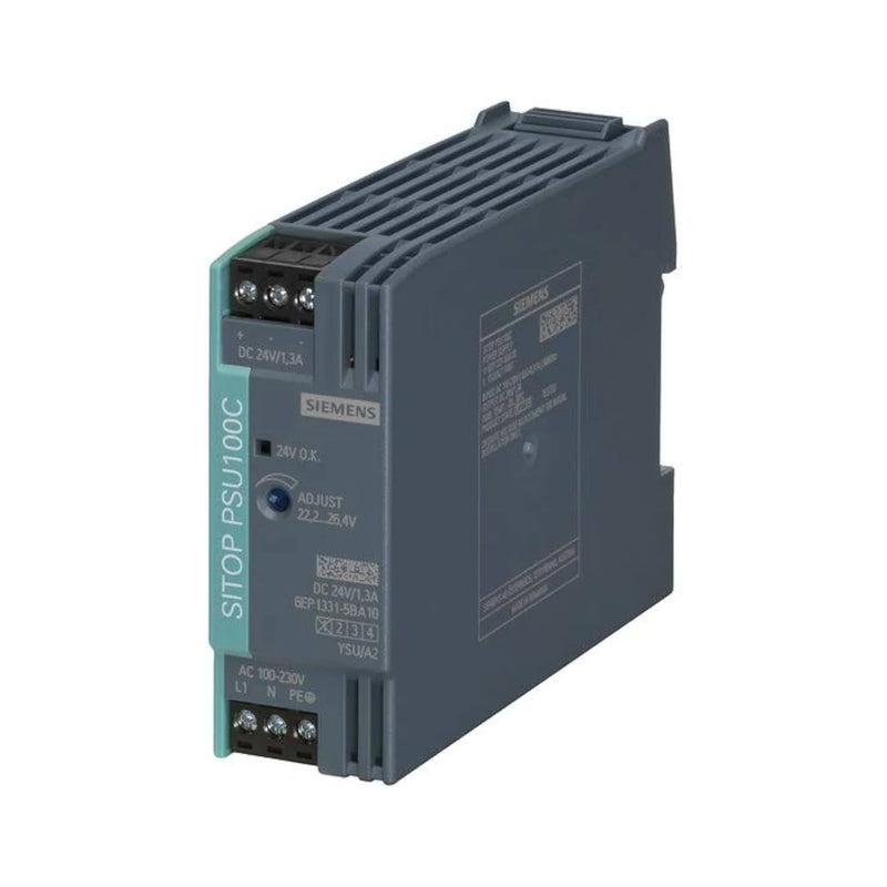 Siemens 6EP1331-5BA10 SITOP PSU100S power supply, 24V DC, 2.5A, 60W, DIN rail mount, reliable power for automation and industrial systems.