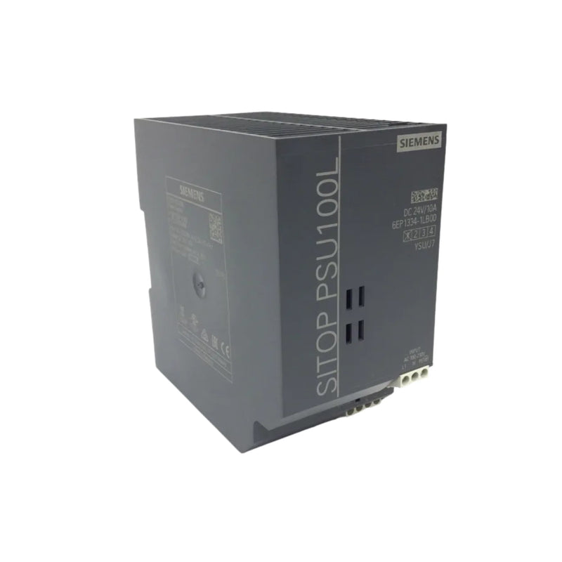 Siemens 6EP1334-1LB00 SITOP PSU100L power supply, 24V DC / 10A output, DIN rail mountable, ideal for industrial automation systems.