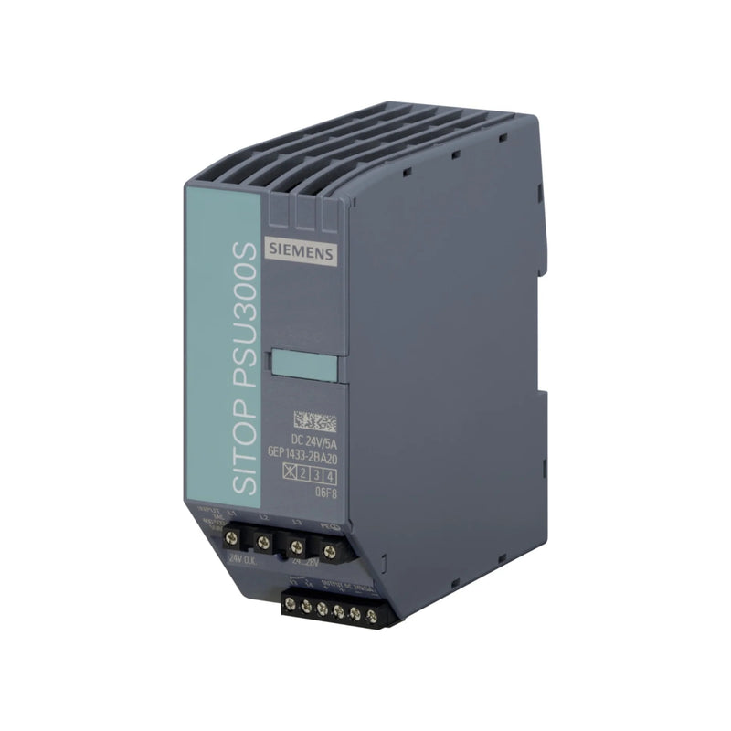 Siemens 6EP1433-2BA20 SITOP PSU8200, 24V DC 10A DIN rail power supply, 240W, high efficiency, for automation and industrial control systems.