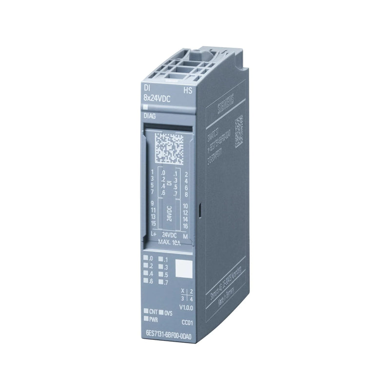 Siemens 6ES7131-6BF00-0DA0 ET 200SP output module, 8x 24V DC/0.5A, Type B0, light blue, compact I/O unit for distributed automation.