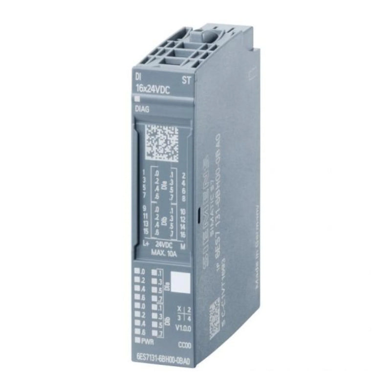 Siemens 6ES7131-6BH00-0BA0 ET 200SP digital input module, 8x 24V DC, Type 3, high-speed, 15mm, IP20, for distributed I/O automation systems.