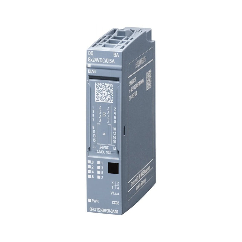 Siemens 6ES7132-6BF01-0AA0 fail-safe digital output module, ET 200SP, 4x 24V DC/0.5A, CC03, IP20, for SIL 3 / PL e safety applications.
