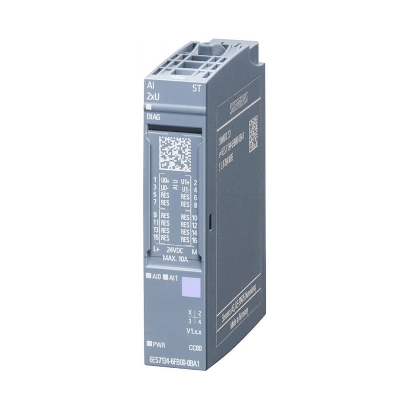 Siemens 6ES7134-6FB00-0BA1 ET 200SP analog output module, 2AO, 0–10V / 4–20mA, type B0, BU A0 base.