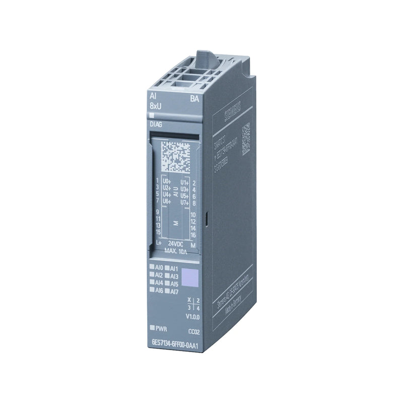Siemens 6ES7134-6FF00-0AA1 analog input module AI 4xU/I for ET 200SP system.