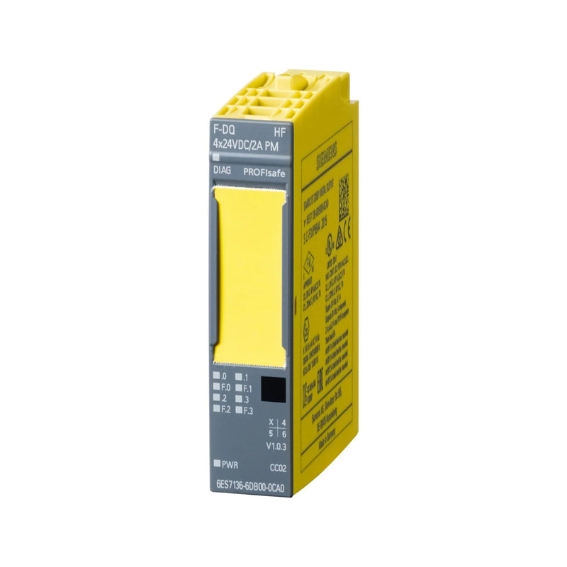 Siemens 6ES7136-6DB00-0CA0 ET 200SP fail-safe output module, 4x24VDC/0.5A, digital, PROFIsafe compatible.
