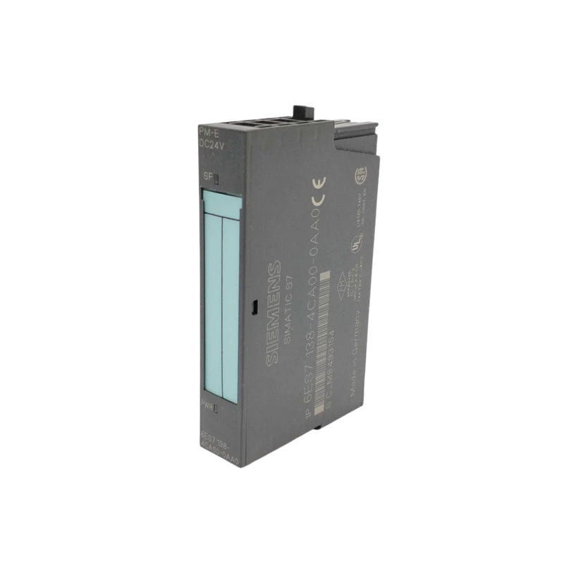 Siemens 6ES7138-4CA00-0AA0 SIMATIC ET 200S PM-E 24V DC power module for distributed I/O systems.