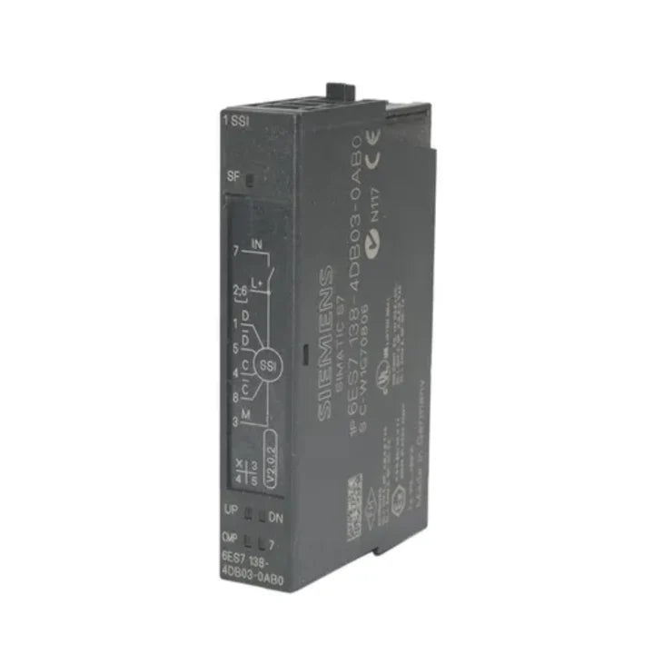 Siemens 6ES7138-4DB03-0AB0 ET 200S power module, 24V DC, 2 A, short-circuit protected, screw terminals, for group power distribution.