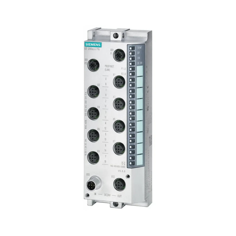 Siemens 6ES7147-6BG00-0AB0 ET 200SP digital output module, 8x relay outputs, 24V DC, 2A per channel, IP20, compact DIN rail-mounted design.