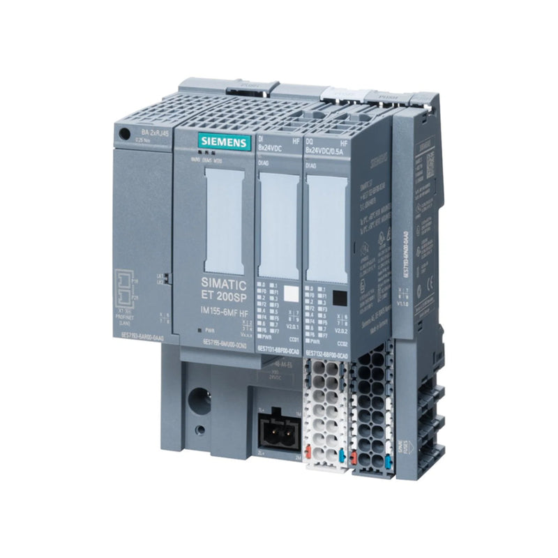 Siemens 6ES7155-6MU00-0CN0 ET 200MP interface module, PROFINET, IP20, rack-based design for distributed automation systems.
