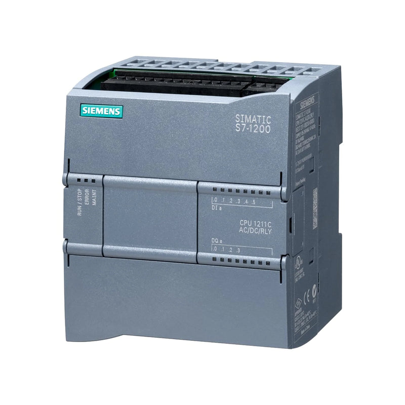 Siemens 6ES7211-1BE40-0XB0 S7-1200 CPU 1211C, 6 DI, 4 DO relay, 24V DC, PROFINET, compact controller for small-scale automation systems.