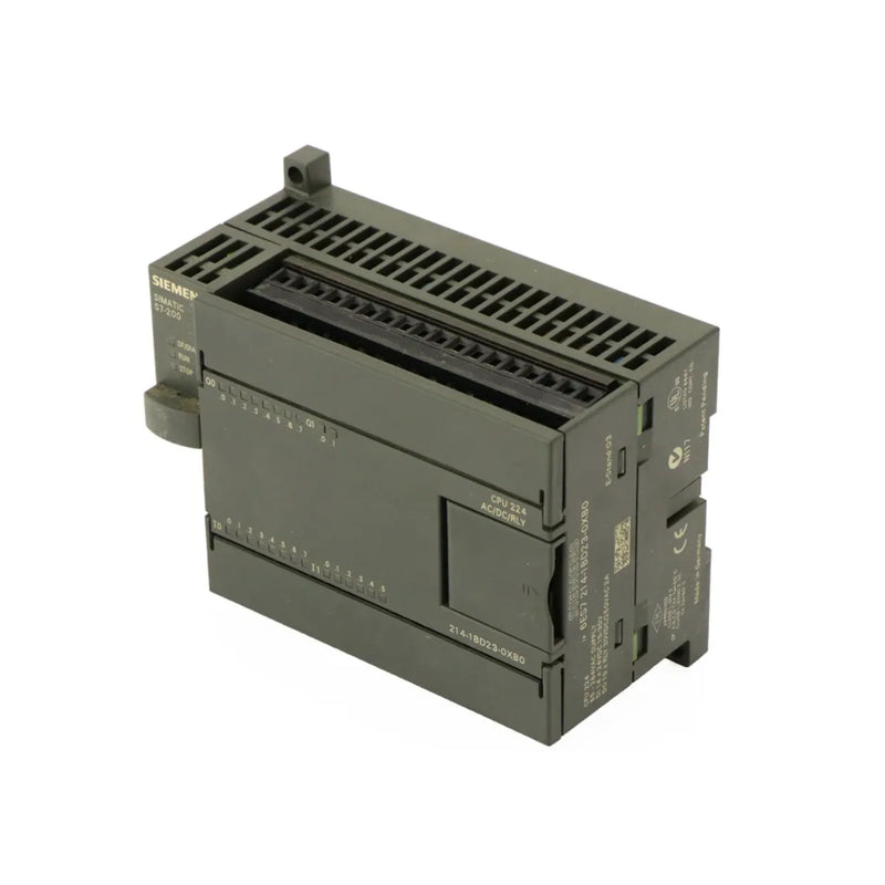 Siemens 6ES7214-1BD23-0XB0 S7-1200 CPU 1214C, 14DI, 10DO, 2AI, 24V DC, PROFINET, 75 KB program memory, compact PLC for automation systems.